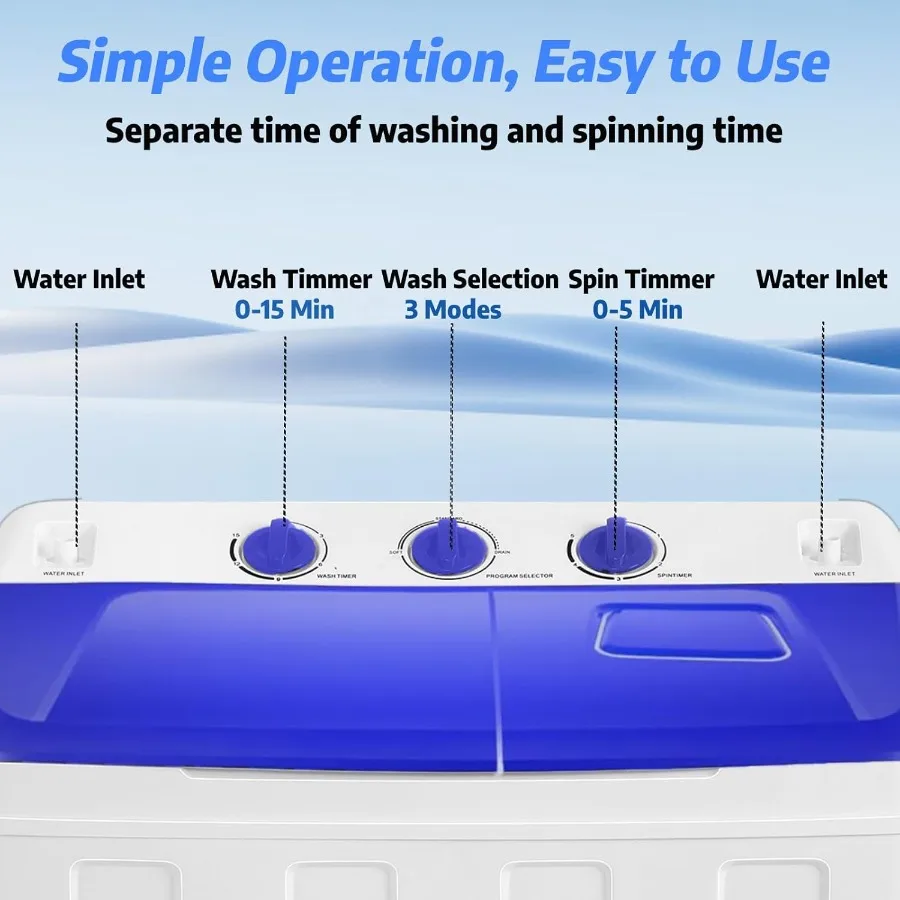 غسالة محمولة مدمجة 2 في 1 بسعة إجمالية 30 رطل تتميز بغسالة 19 رطلاً ومضخة تصريف مدمجة سعة 11 رطلًا #3