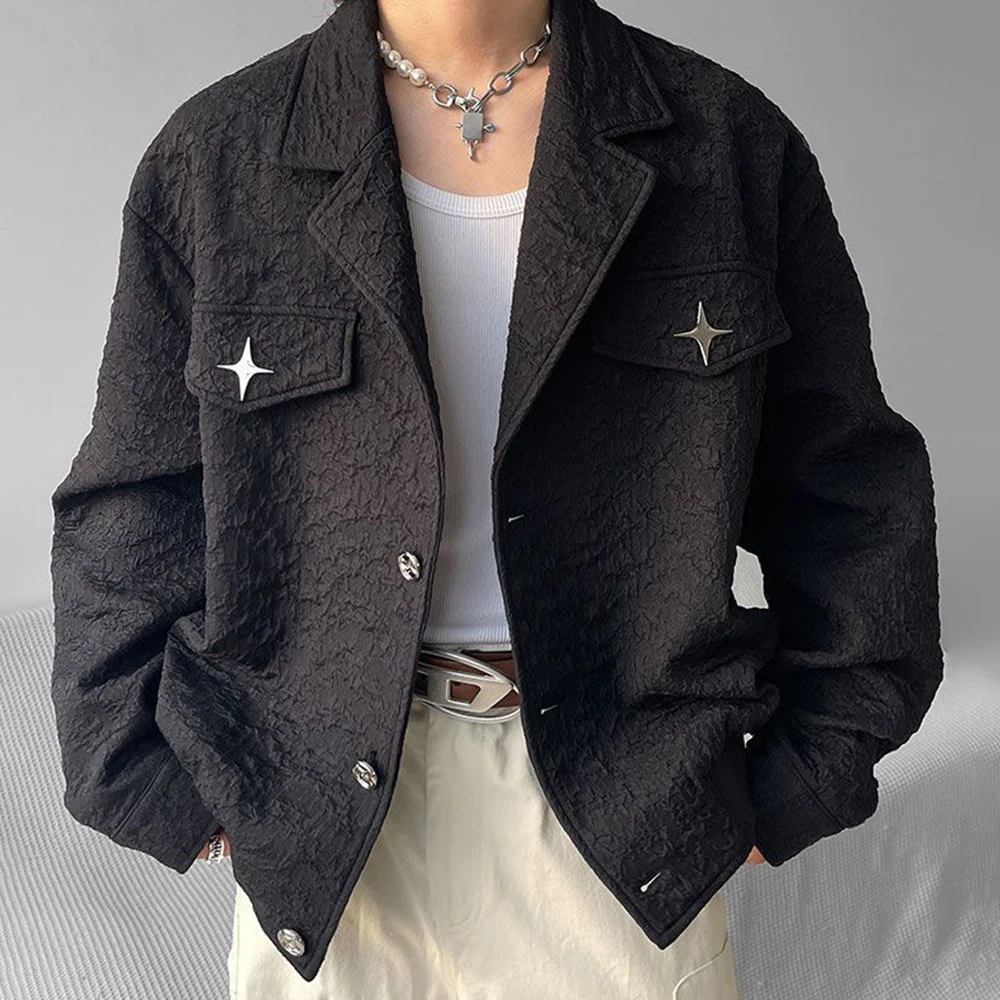 Herren Harajuku lose Metall dekoriert y2k kurze Jacke Herbst Winter geschlechts los Retro lässig trend ige Street Textur Jacke Unisex