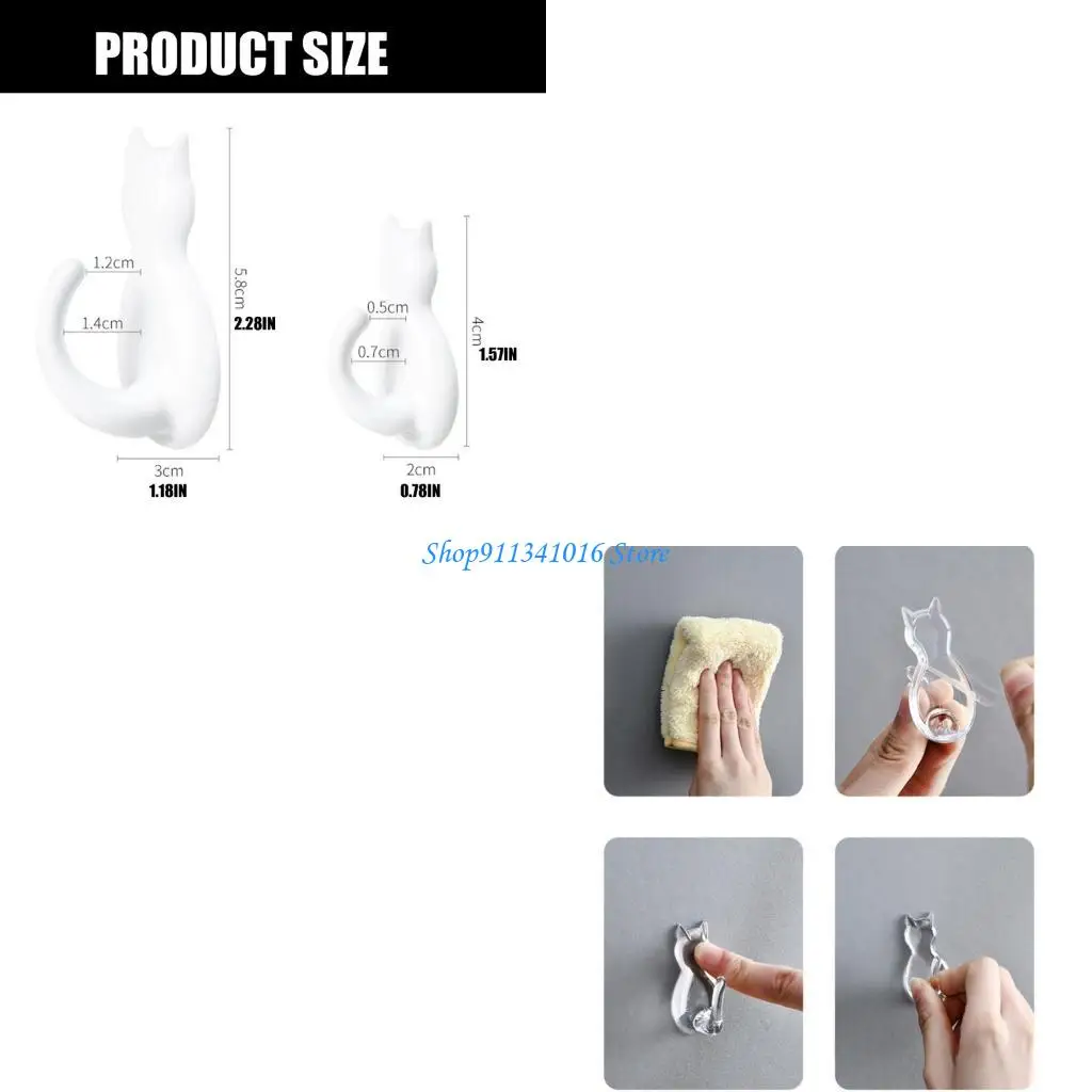 Cats Shaped Hooks Strong Adhesive Door Hanger Plastic Wall Mount Organizers Holder Decorative Space Saving Solution