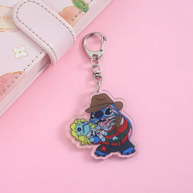 Acrylic Cartoon Anime Pendant Keychains Holder Car Key Chain Key Ring Phone Bag Hanging Jewelry Gifts Accessories Disney Stitch