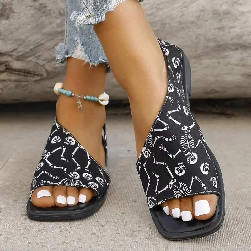 

Women Sandals Summer Street Fashion Skull Print Women Sandals Lightweight Comfortable Slip-on Casual Sandals Zapatos De Mujer