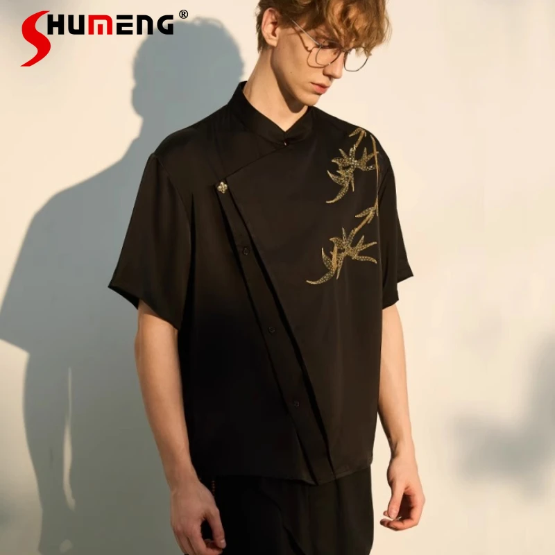 

Men's 2025 Summer New Sequined Embroidered Short-sleeve Tops Sparkling Tees Male Trendy Loose Comfort Thin Style Cool T-shirts
