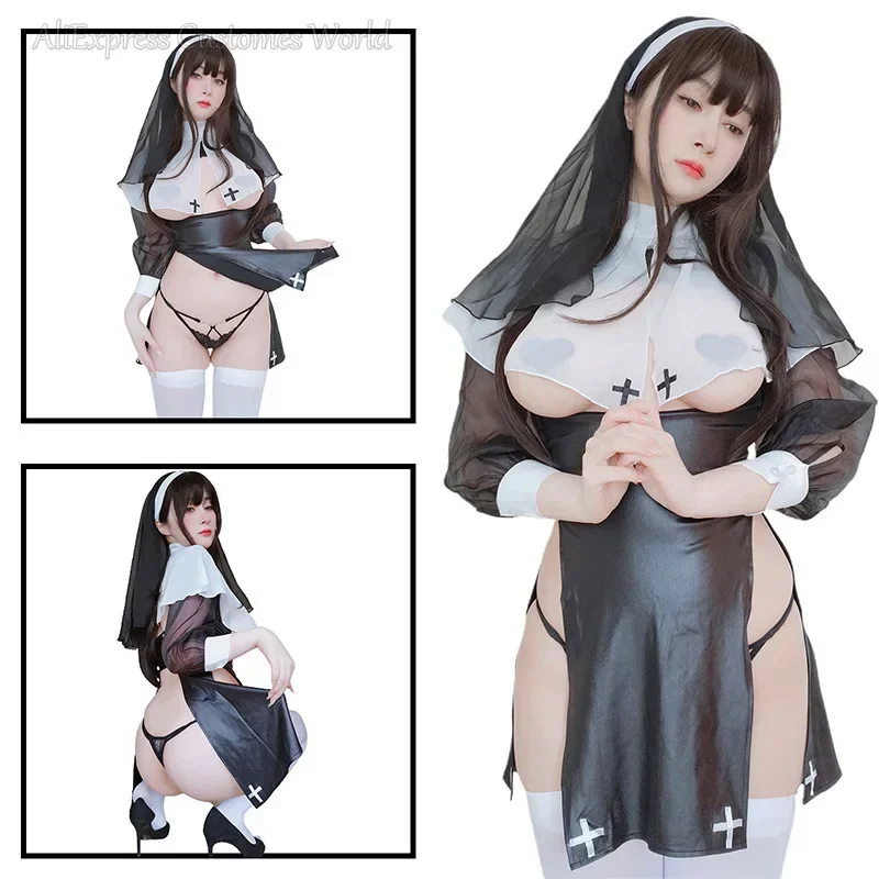 Nun Cos for Women Girls Fancy Robe Sexy Maid Dress Women\'s Sexy Fun Uniform Halloween Outfit Nun Dress Black Cosplay Lingerie