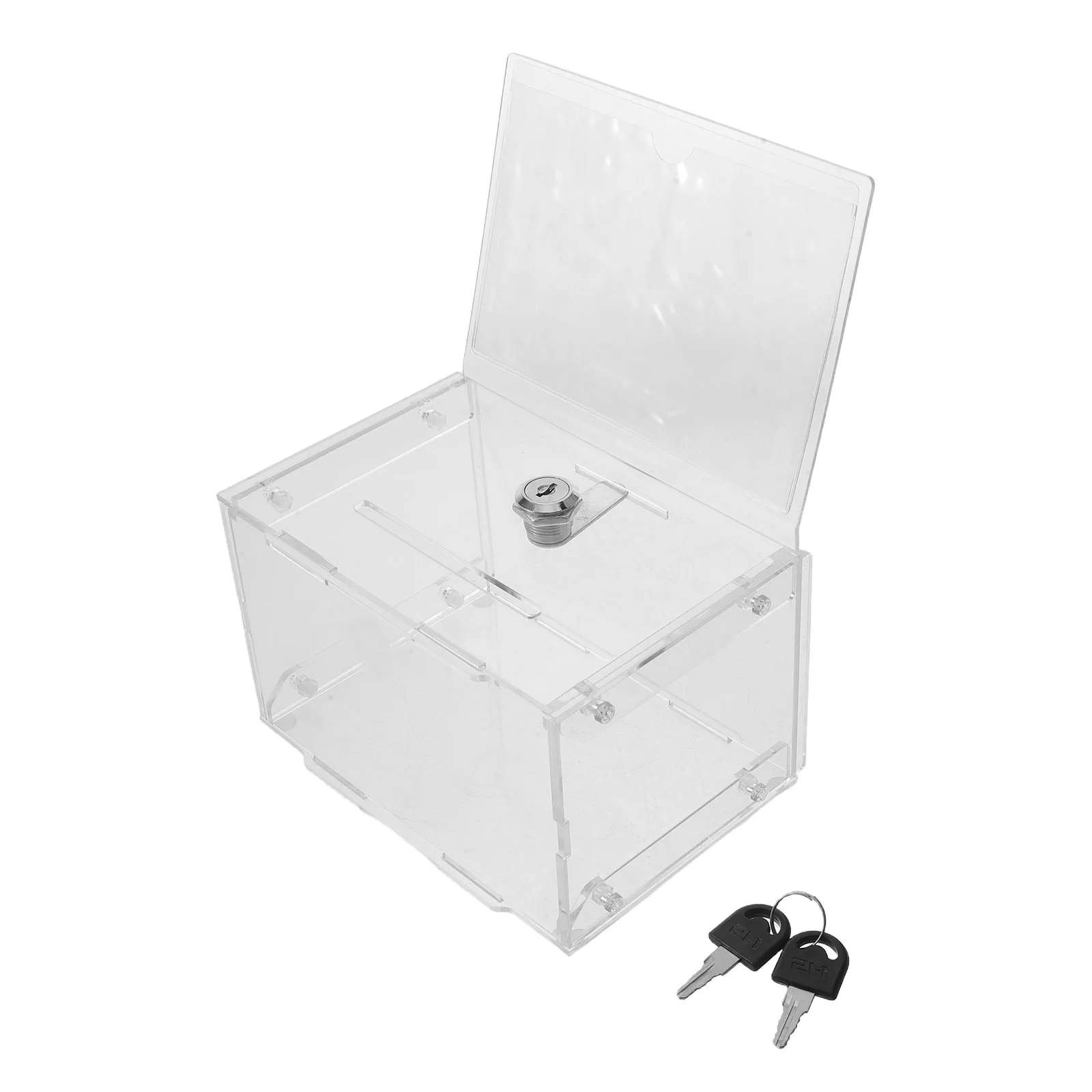 Clear Acrylic Ballot Slot 9x6x6 Collection Donation Suggestion Voting Raffle Office Event Transparent Lockable Box