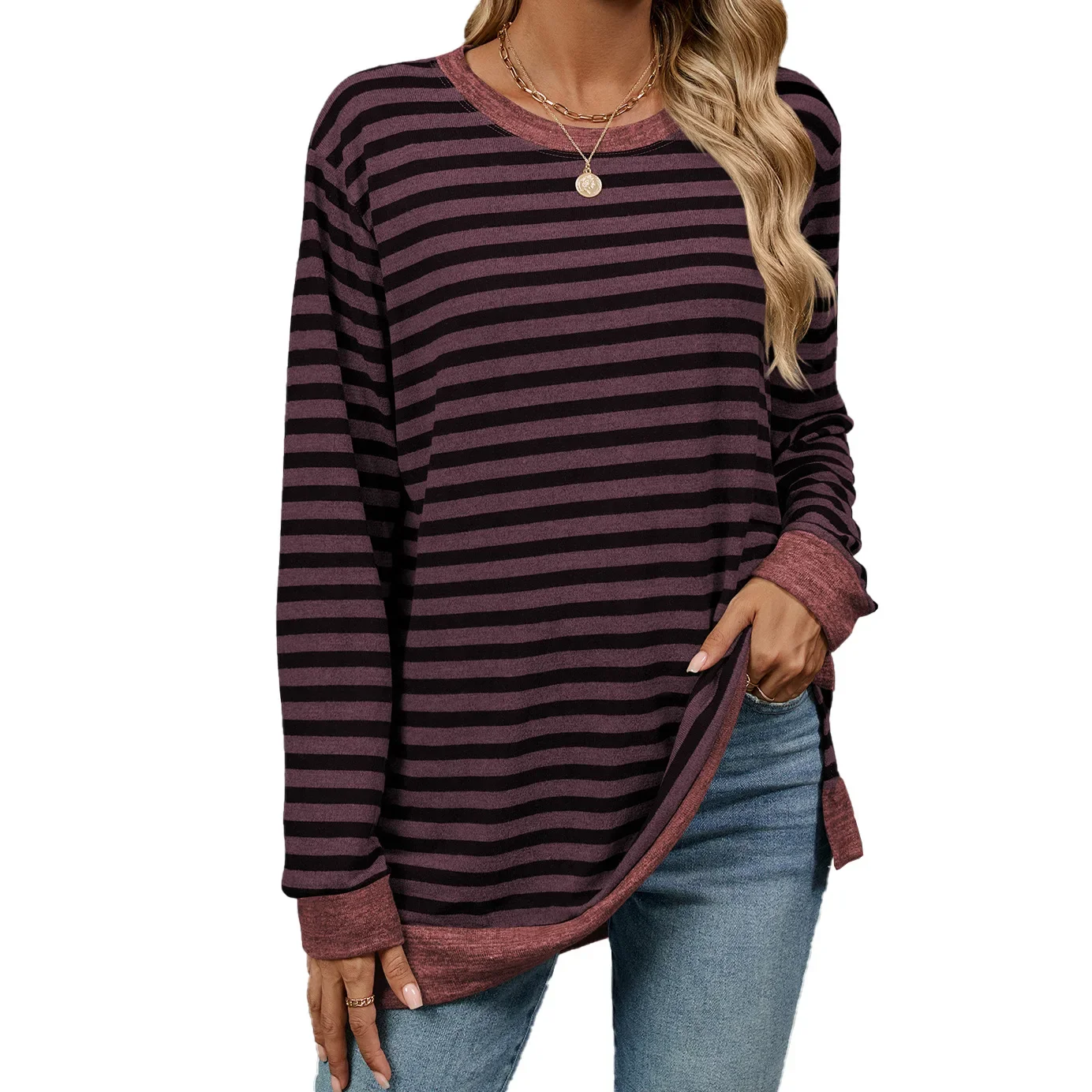 Women Long Sleeve Sweater Shirt Tops Round Neck