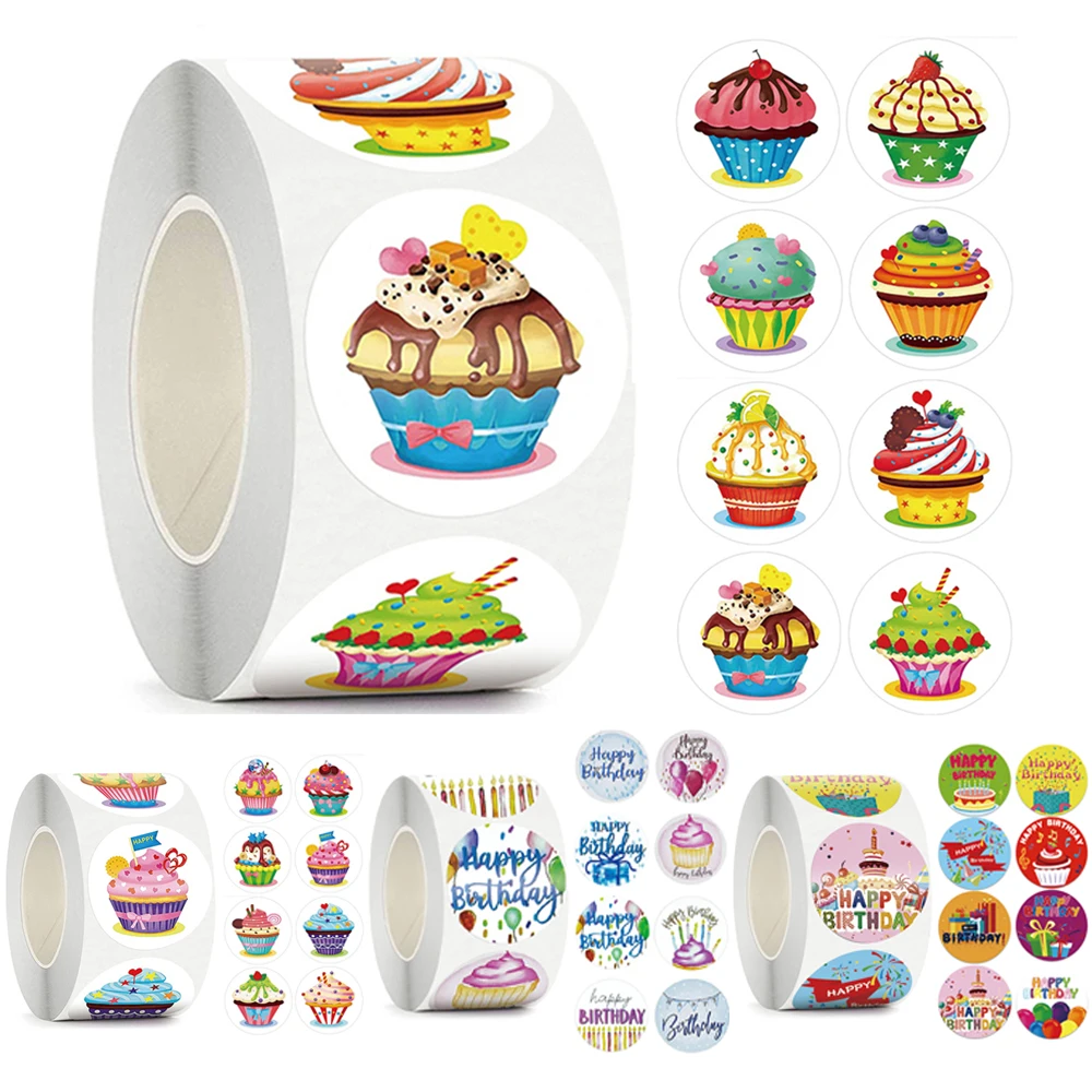 Pegatinas de feliz cumpleaños, etiqueta de sellado para embalaje de regalo, decoración de fiesta DIY, pegatinas de papelería hechas a mano autoadhesivas, 100-500 Uds.