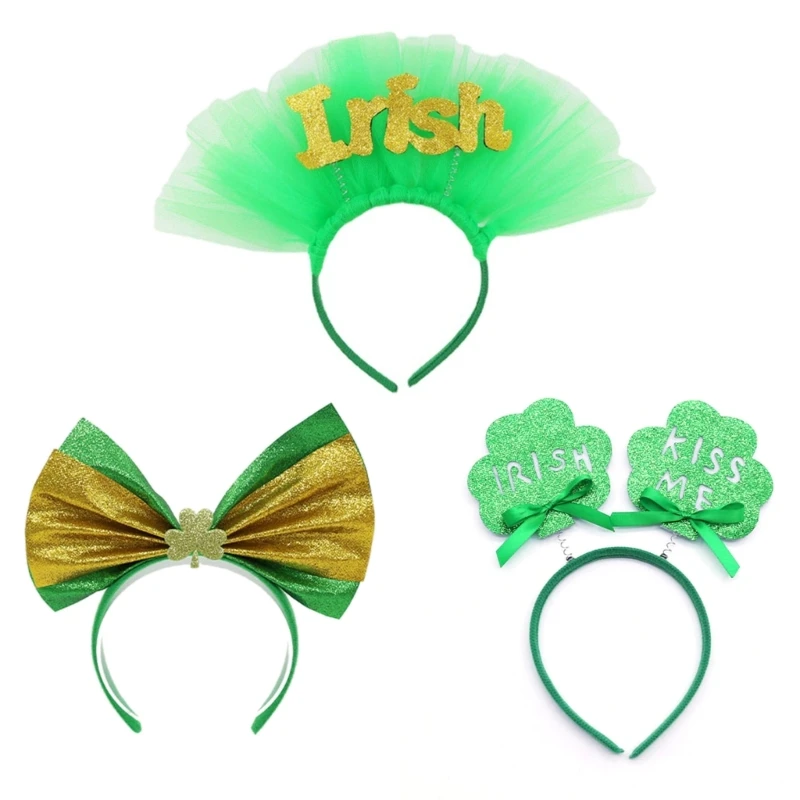 Shiny Headband St Patrick Day Hair Decor Irish Lucky Shamrock Hairhoop Carnival Party Costume Festival Felt Headwear Dropship