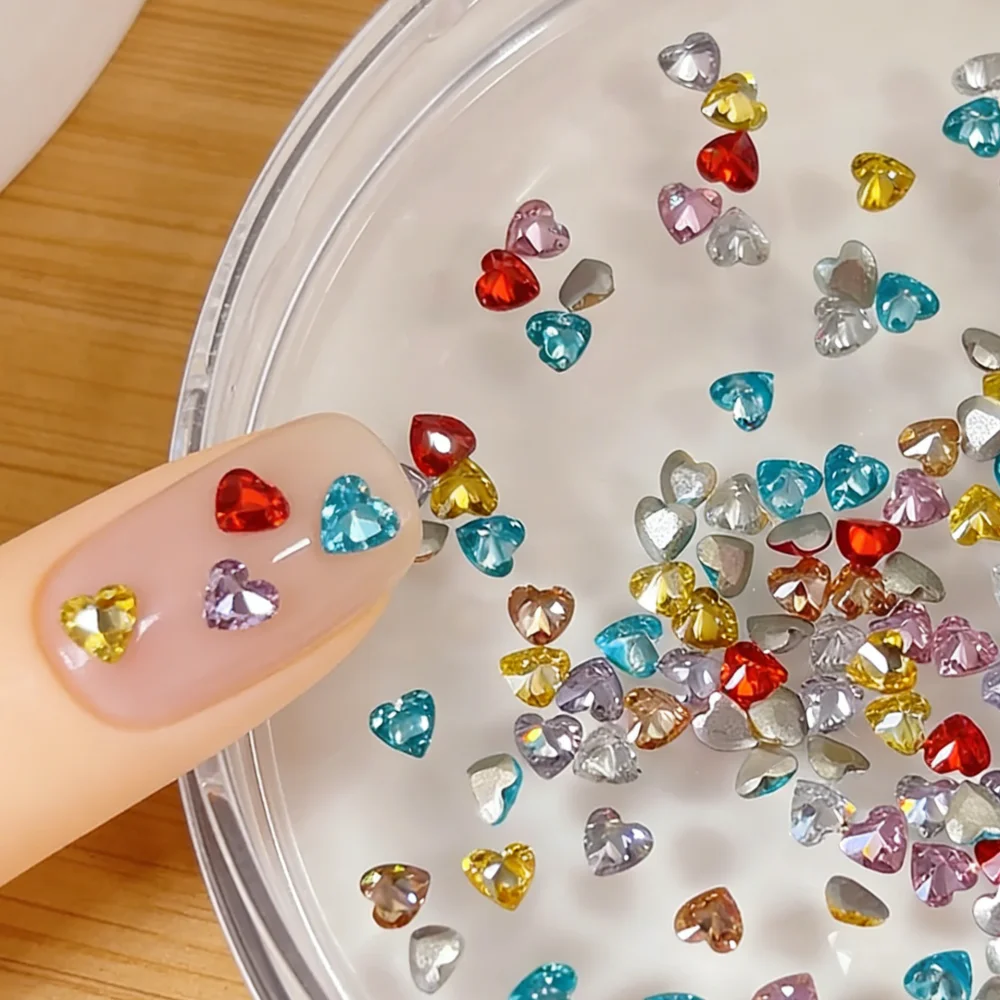 50Pcs Kawaii Multicolor Love Heart Nail Rhinestones Shiny Candy Color K9 Zircon 3D Flatback Nail Charms Sparkle Heart Nail Gems1