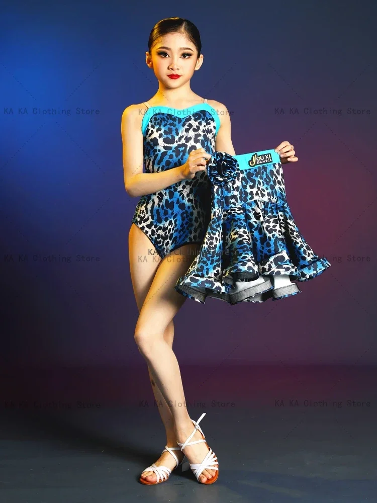 Leopard Tango Latin Dance Dress Girls Latin Dance Clothes Cha Cha Rumba Samba Dance Skirt Girls Competition Ballroom Dress Kids