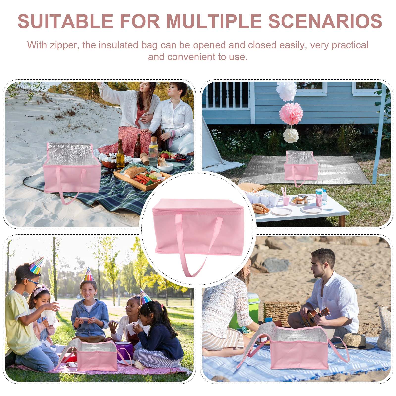 

Insulated Bag for Food Cake Seafood 12 Inch Pink 400x400x220mm Thickened Aluminum Foil Non Woven Catering Delivery Takeout Milk