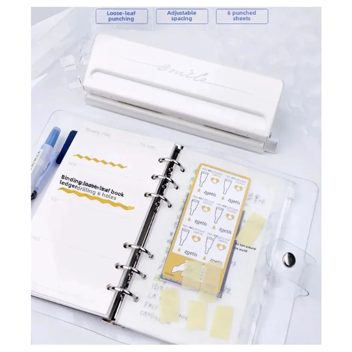 A20M  9170 Adjustable Hole Punch Machine 6-Hole Distance Adjustable Paper Hole Puncher Binder Inner Page Hole Punch