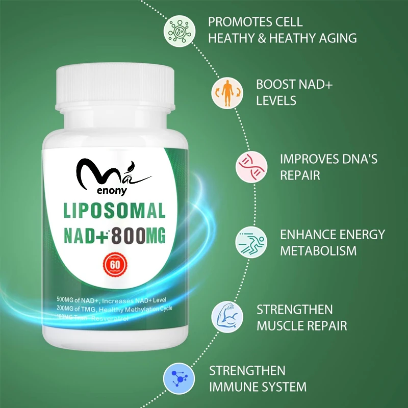 Liposomal NAD+800MG nicotinamide nucleoside substitute, 60 capsules for cellular energy, healthy aging, and muscle repair