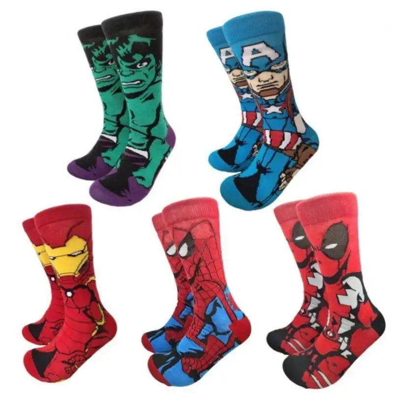 Calcetines de media pantorrilla de Spider Man para hombre, calcetines cómodos transpirables con patrón de Iron Man Deadpool Hulk Capitán América, regalo para adultos