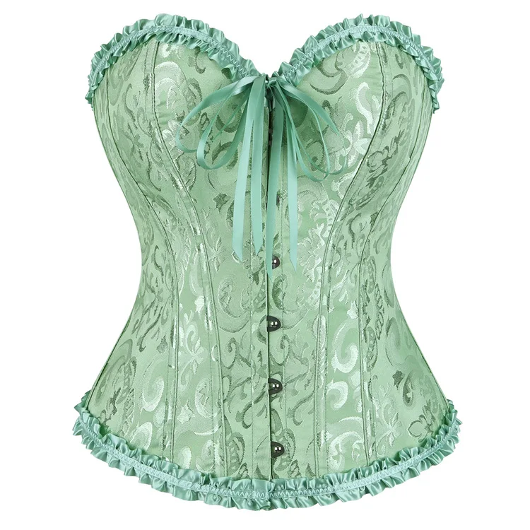 Frauen Korsett Top Jacquard Overbust Bustier Viktorianischen Sexy Lace up Floral Dessous Korset Vintage Gothic Basken Kostüm – Detail 31