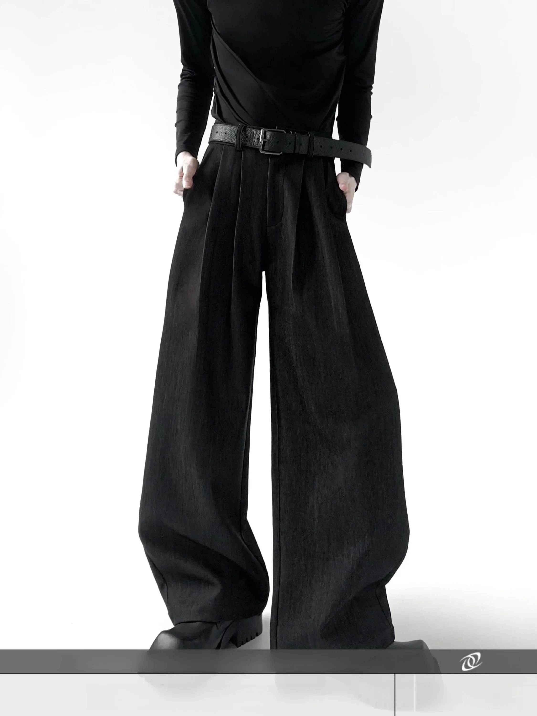 Casual Wide Leg Men's Pants Autumn Mountain Wind Texture 3D Silhouette Pleated Loose Fit Straight Leg Knife  Trousers