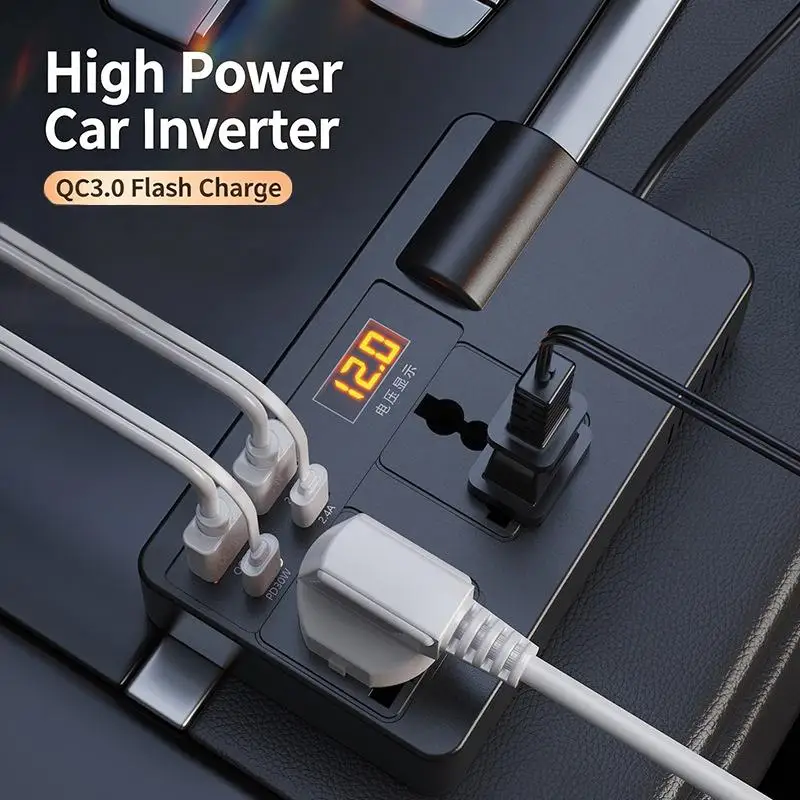 1Pcs 220W Car Power Inverter With QC3.0 USB PD Port LED Display Fits 12V 24V Vehicles Perfect For Road Trips Long Drives