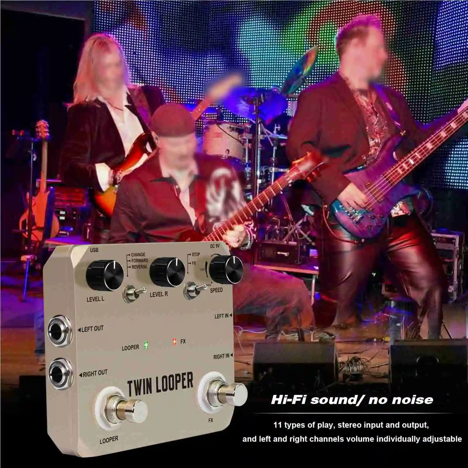 دواسة تأثيرات دواسة الجيتار من سبائك الزنك مع مفتاح قدمين 11 نوع تشغيل 24 بت عينات جيتار حلقة محطة دواسة