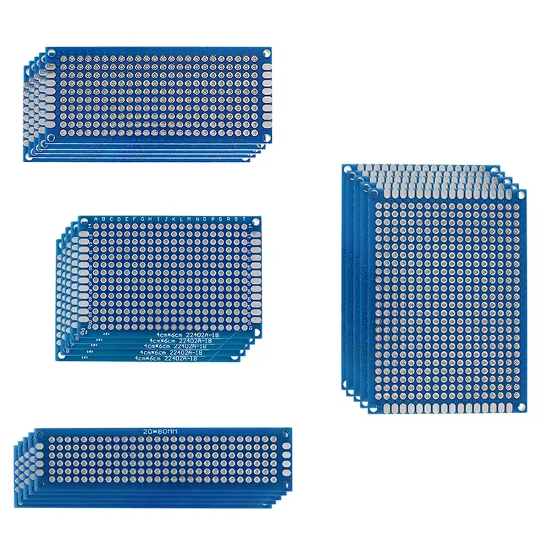 20PCS Double-Sided PCB Prototype Boards – Blue Universal Circuit Breadboard Kit, Sizes 2x8/3x7/4x6/5x7cm for DIY Electronics