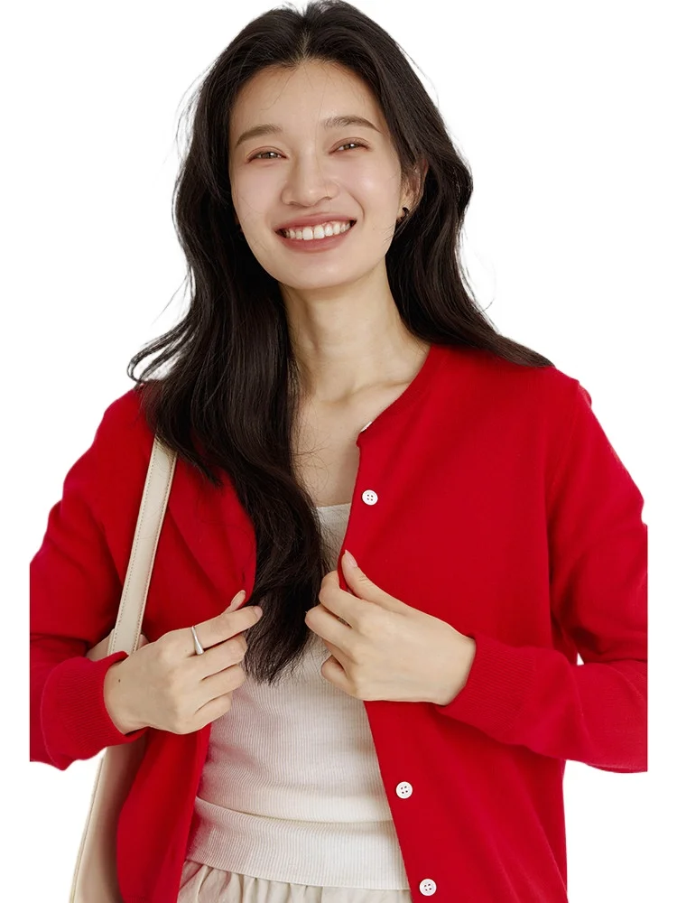 Consinee ultra-fine 28-piece small cashmere jacket 14-pin single-thread classic cleanfit crew neck cardigan