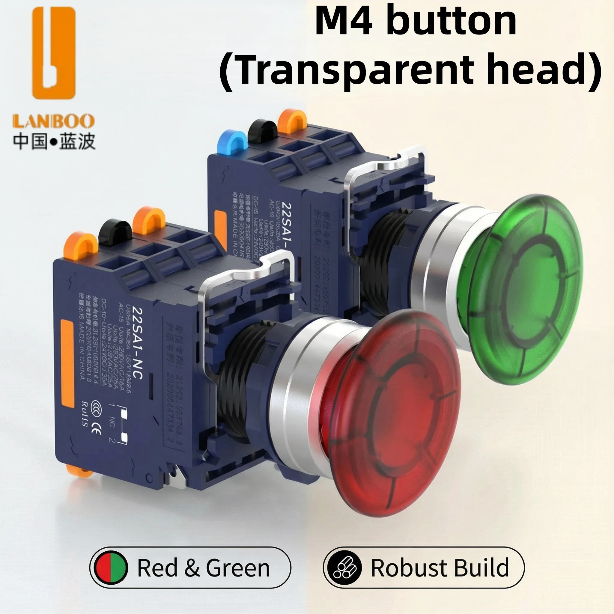 

Кнопка-переключатель LANBOO 22 мм с LED-подсветкой, 25А, высокоточный, пластиковый, грибовидный, с фиксацией или без фиксации, 1НО1НЗ 2НЗ