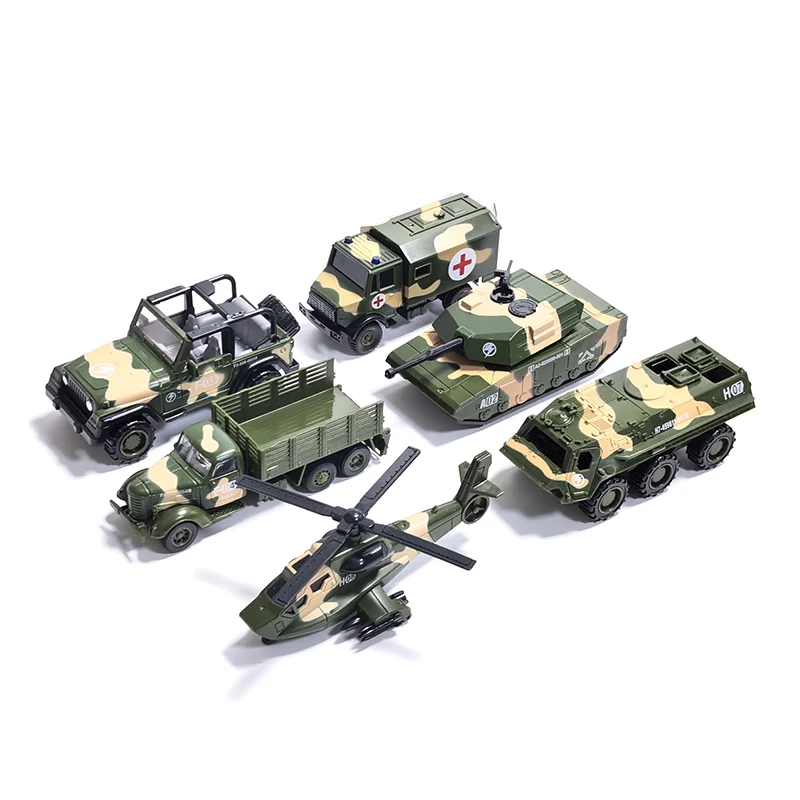 Simulation Military Armed Tank Helicopter Armored Vehicle Ambulance Truck Pull Back Car Children's Toy Model Alloy Metal+plastic