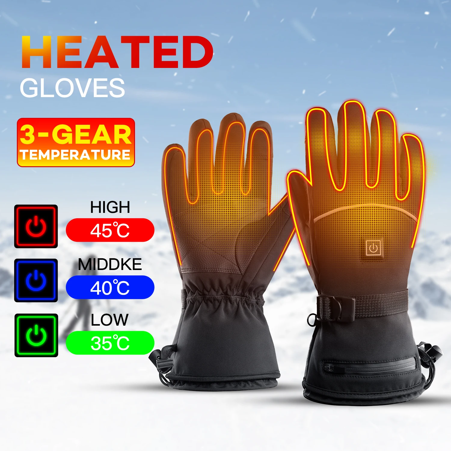 قفازات تسخين كهربائي دراجة نارية الشتاء موتو قفازات ساخنة دافئة مقاوم للماء قابلة للشحن التدفئة الحرارية قفازات للثلج #1