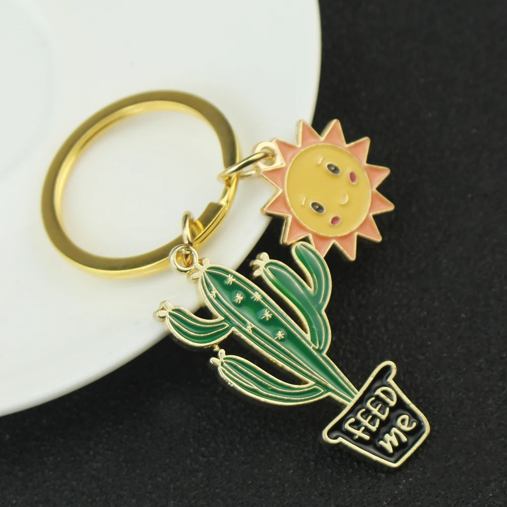 Sonne Kaktus Blume Schlüsselanhänger Pflanzen Schlüsselanhänger Wüste Sukkulenten Topf Charms Geschenke für Frauen Männer Tasche Zubehör handgemachten Schmuck
