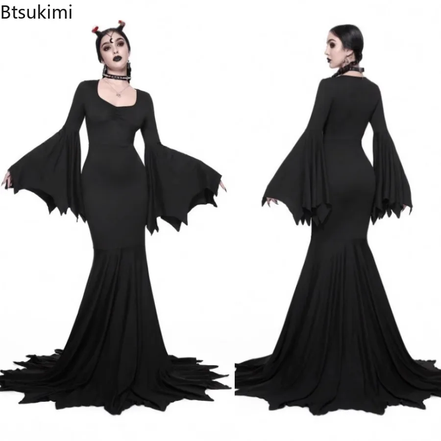 

Women Fashion Long Sleeve Slim Fit Swing Halloween Dress Ladies Sexy Big Bat Sleeve Fishtail Dress Women's Witch Party Dress