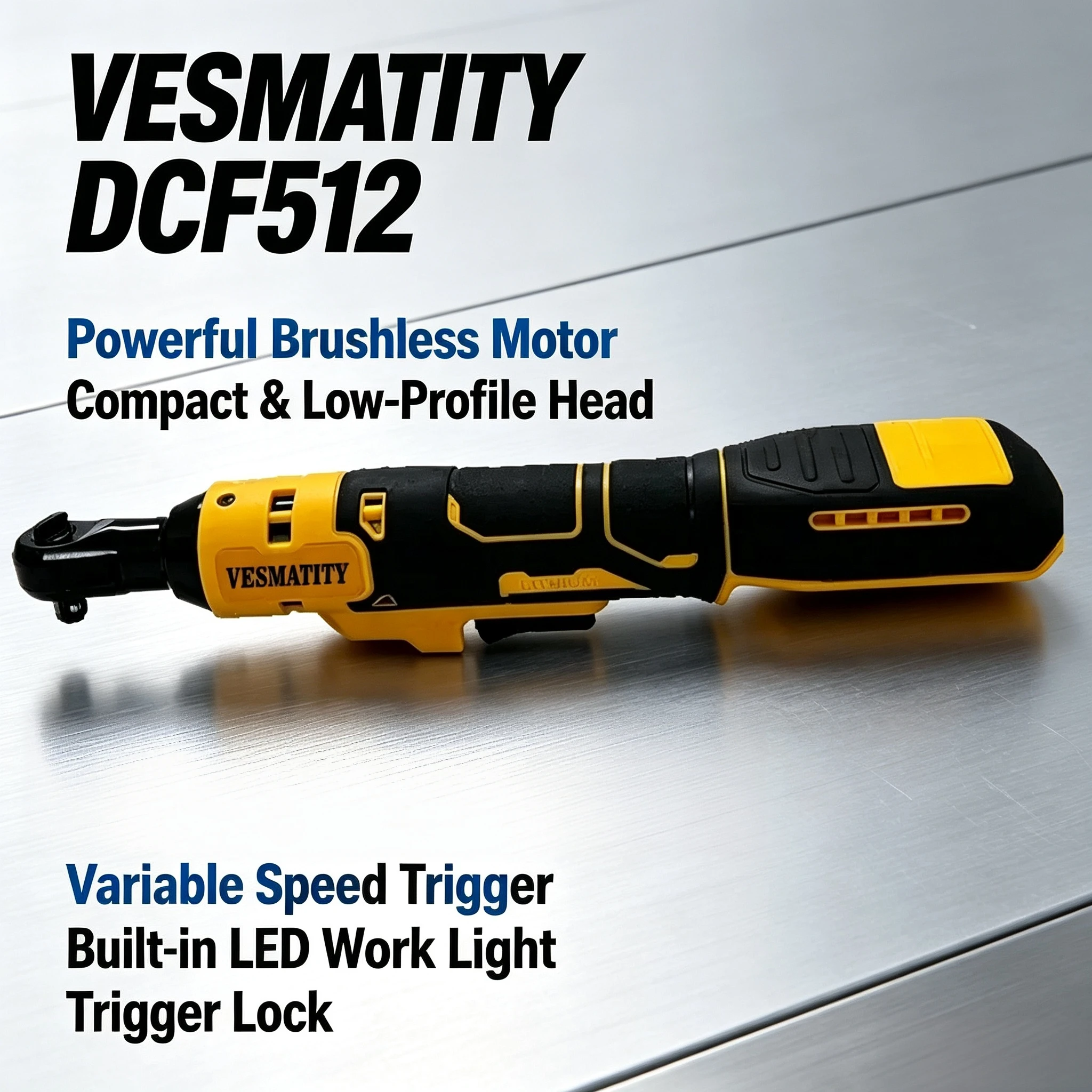 Vesmatity DCF512 10MM 95Nm Brushless Cordless Ratchet Wrench 3300RPM 12 Inch Drive 18V Battery Max Pro HD