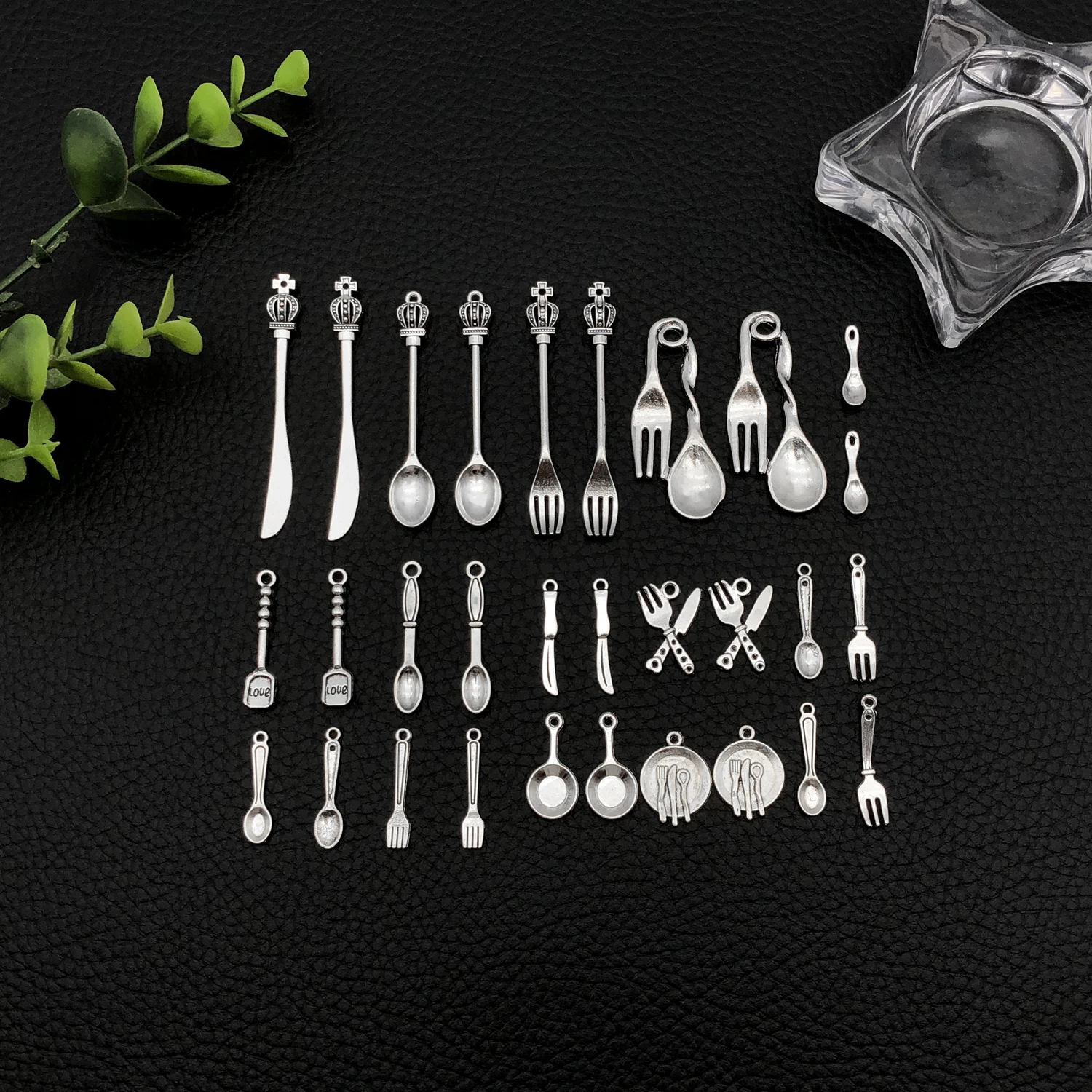 

30pcs/Antique Silver Tableware Set Necklace Bracelet Earring DIY Craft Accessories Back to School Thanksgiving Fashion Accessory