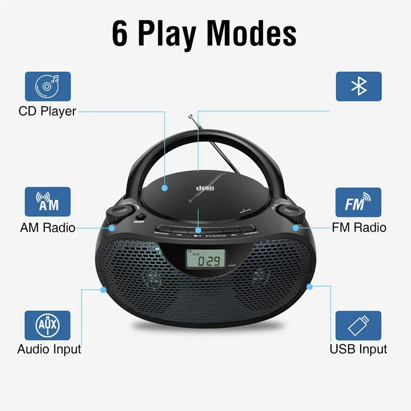 

Portable CD Player Boombox Bluetooth CD Player Boombox AM/FM Radio USB Port CD Player Stereo Sound Speaker Home MP3 CD Player-AU
