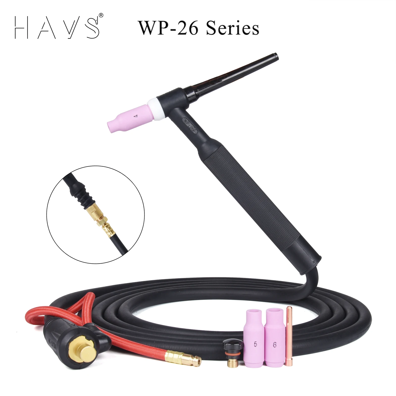 4M WP26 WP26F WP26FV TIG Welding Torch Gas-Electric Integrated Rubber Hose w/Quick Connect 35-50 Euro Connector 13FT Air Cooled