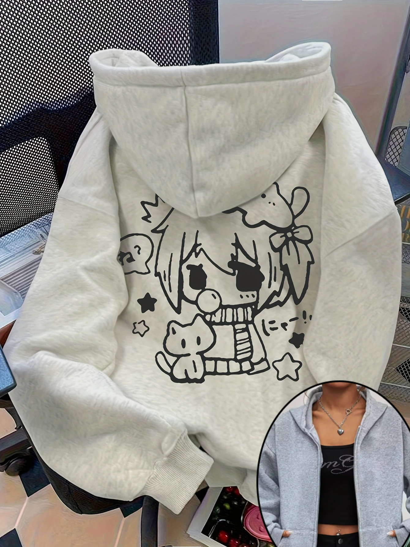 Y2K Japanese Portrait Anime Aesthetics Women's Zipper Hoodies Cotton Fleece Jacket Hoody Sweatshirt Pullover Autumn Winter Coat
