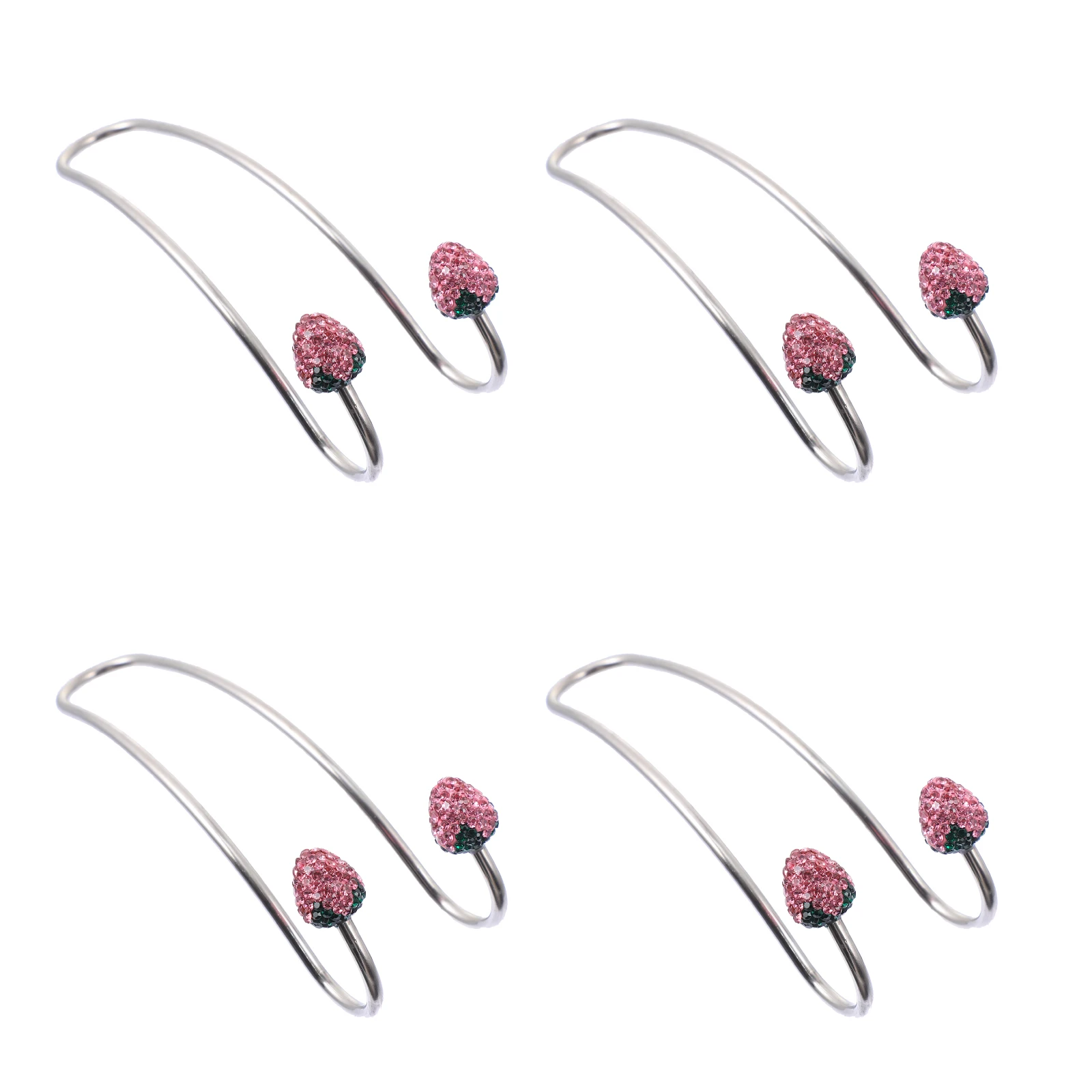 

4pcs Strawberry Rhinestone Hooks High-Quality Stainless Steel Car Seat Headrest Hanger Multifunctional Storage Organizer