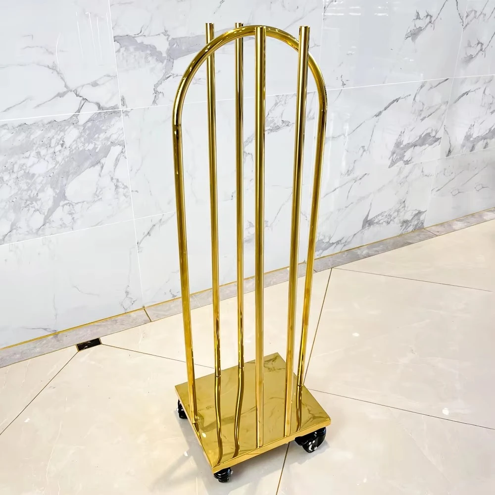 Custom Boutique Stainless Steel Gold Metal Hanger Organizer Clothes Hanger Storage Rack With Wheels