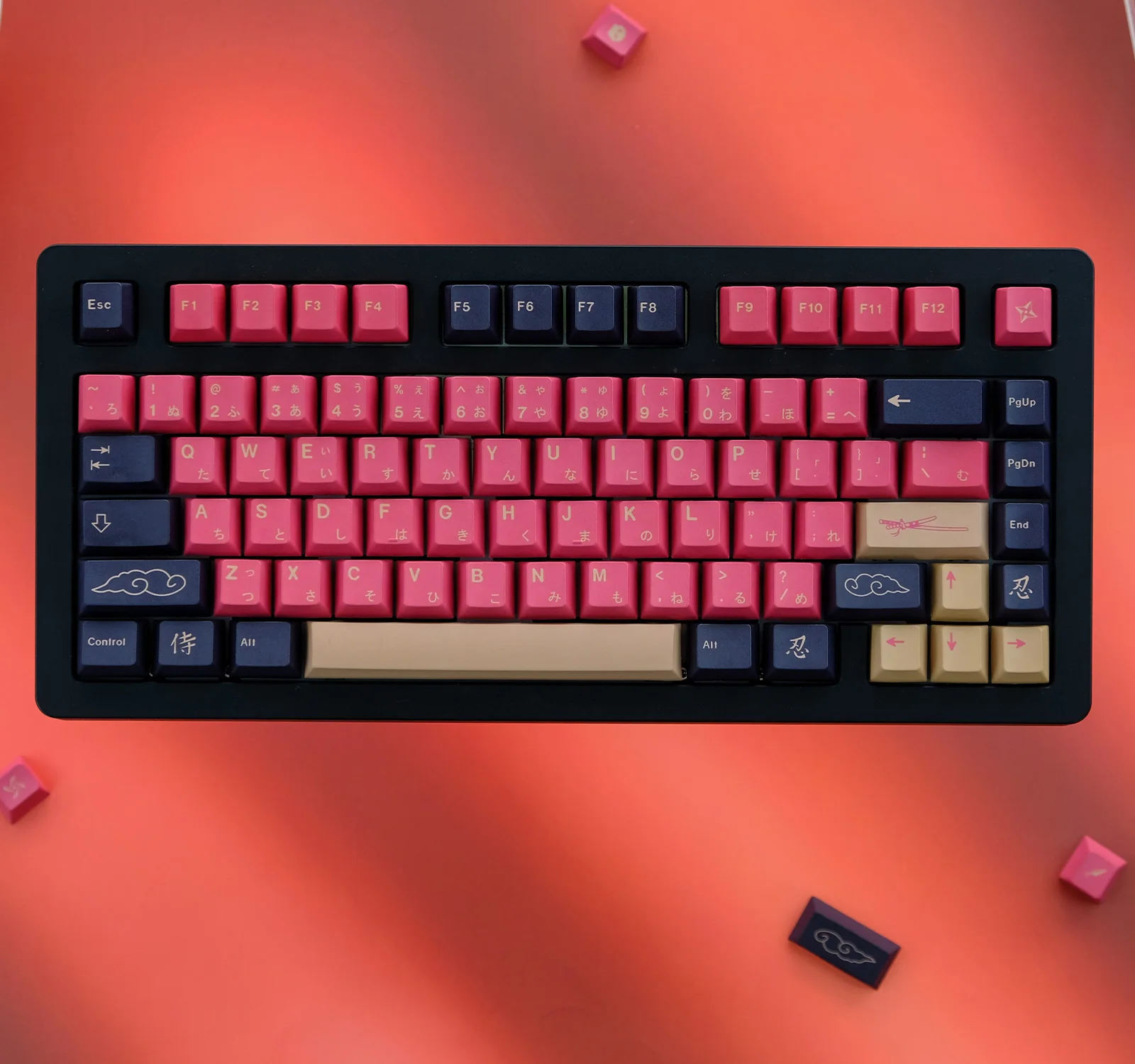 KYOMOT 128 Keys GMK Red Samurai Keycaps PBT Dye Sub Keycap Cherry Multilingual keycaps Profile for MX Switch Custom Keyboard Cap