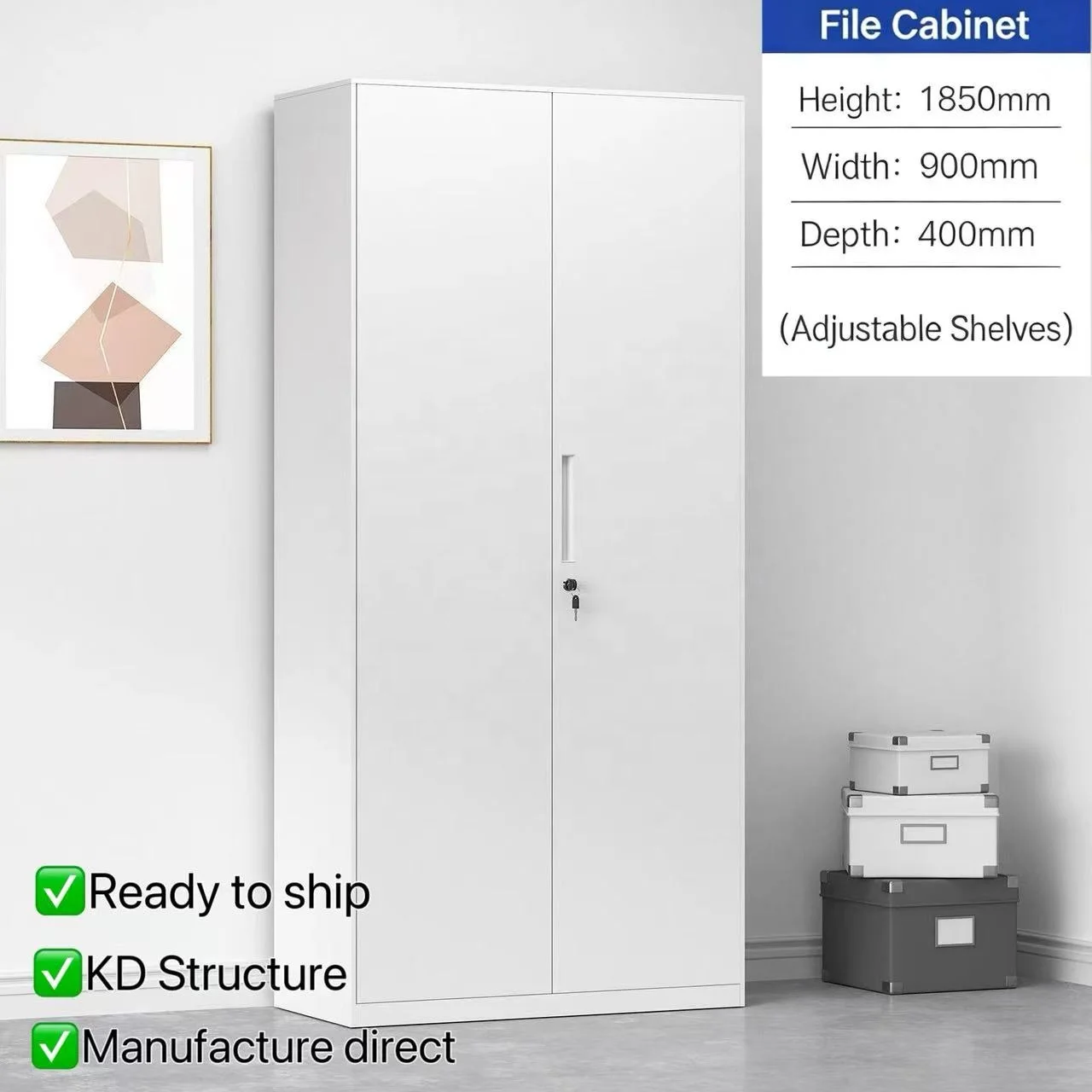 Heavy Duty Steel 2-Door Lockable Filing Cabinet With Adjustable Shelves - Large Capacity For School Office Library Hospital