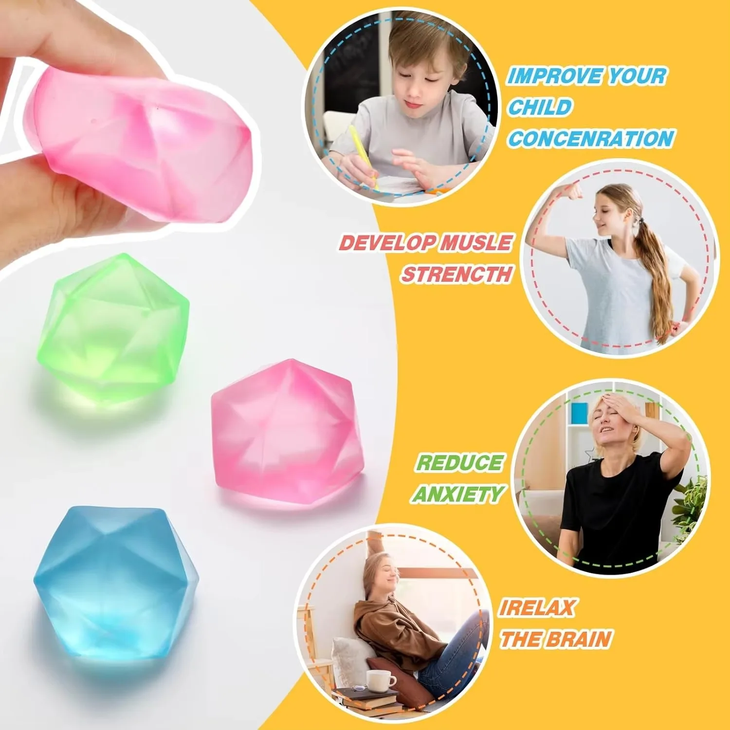 Juguetes para apretar de 4 tamaños, cubitos de hielo para aliviar el estrés, juguetes sensoriales blandos para la ansiedad, recuerdos de fiesta para niños y adultos