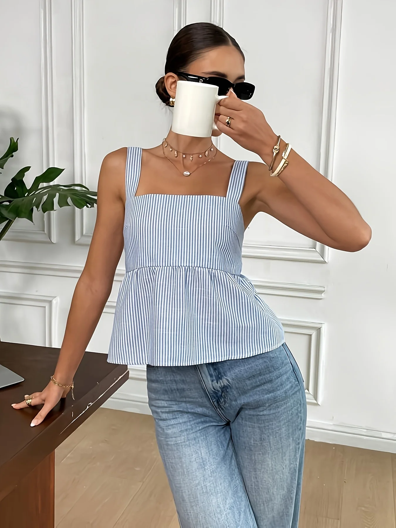 Débardeur d'été élégant à rayures pour femmes, imprimé au dos, nœud papillon, cravate, à la mode, décontracté, coupe ample, nouvelle collection