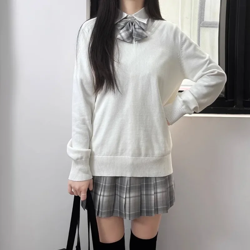 JK Uniform V-Ausschnitt Basic Preppy Style Strickpullover Einfarbiger Pullover Top Layered Wear für Frauen im japanischen Stil
