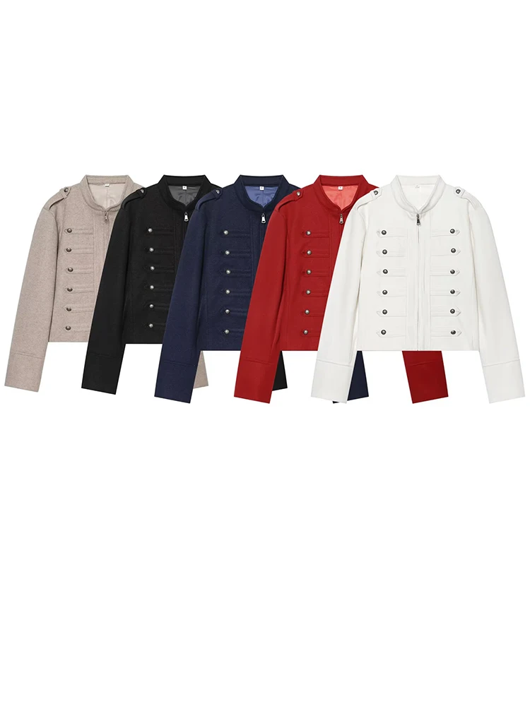 

Women Military Style Stand Collar Jacket Epaulet Multi Button Detail Coats