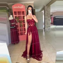 Elegant Colorful Appliques Evening Dresses Women's A Line Sexy Sleeveless Prom Gowns Split Backless Party Fashion Vestidos Festa