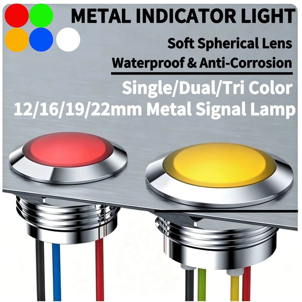 12mm 16mm 19mm 22mm Metal LED Indicator Light Waterproof Spherical Round Signal Lamp Blue Red Green Orange White Panel Mount 6V