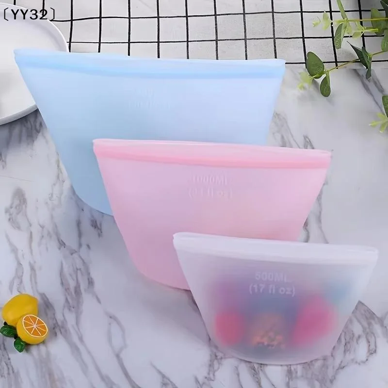 1Pcs Airtight Leakproof Food Grade Freezer Bag Reusable Silicone Storage Bags For Meat Veggie Marinating & Lunch〔YY32〕