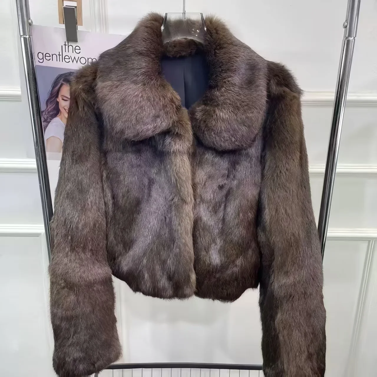 Manteau en vraie fourrure de lapin Rex pour femme, veste courte à col rabattu, épaisse et chaude, nouvelle mode élégante, vêtements d'extérieur chauds, automne hiver