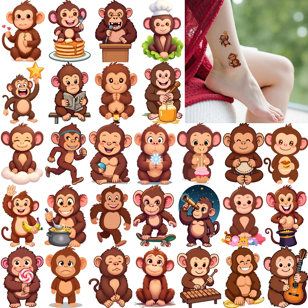 54 قطعة ملصقات تزيين الوشم المؤقت ملصقات الوشم المؤقت ملصقات القرد الكرتون للأسلحة