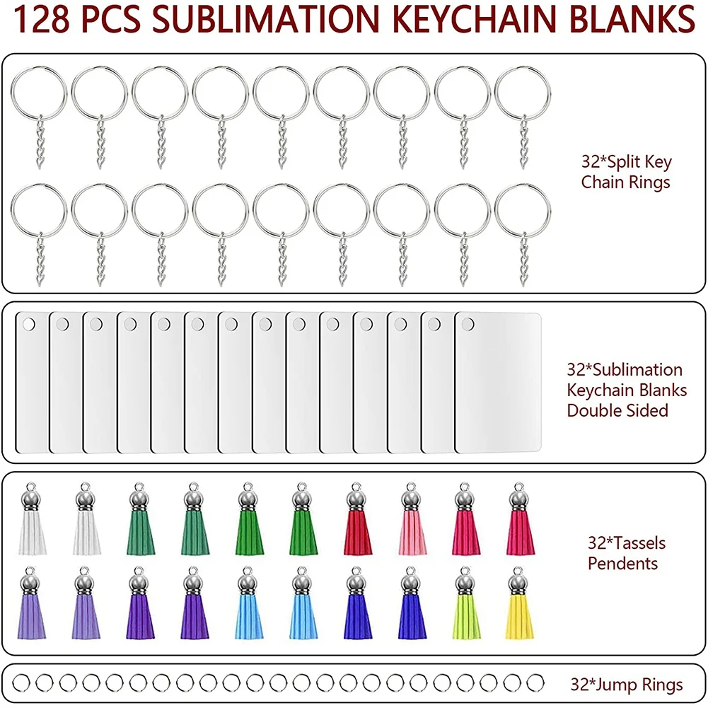 Sublimation Keychain Blanks, 128Pcs MDF DIY Blank Keychain with Key Rings, Heat Transfer Keychain for Present Making