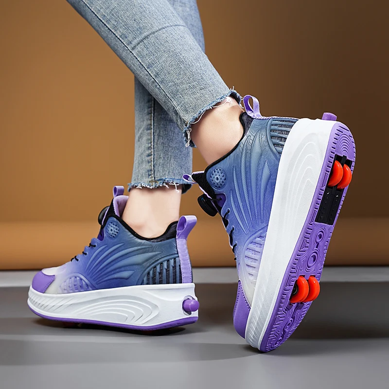 Boys Girls Roller Shoes With 4 Wheels High Quality Flashing Youth  LED Lights Deformation Parkour Semi Professional Skate Shoes view 5