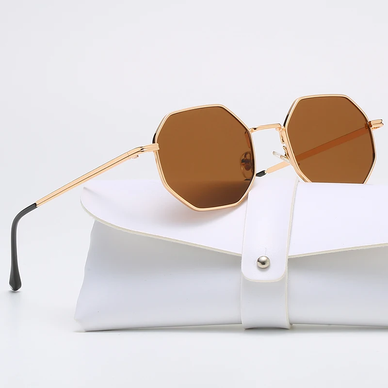 Gafas De Sol poligonales De Metal con montura Vintage para mujer, Gafas De Sol De diseño De marca De lujo para hombre, Gafas De Sol con espejo para mujer Uv400