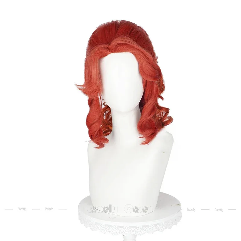 Aa69Identity V Archer 코스프레 가발 Anachronic Vilulf 다크 레드 하이 컬리 포니 테일 가발 여성 소녀 남성 할로윈 Brynhildr Vi